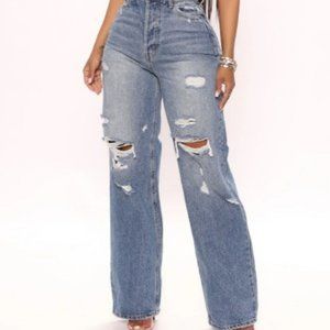 On Trend 90's Baggy Jeans - Medium Blue Wash